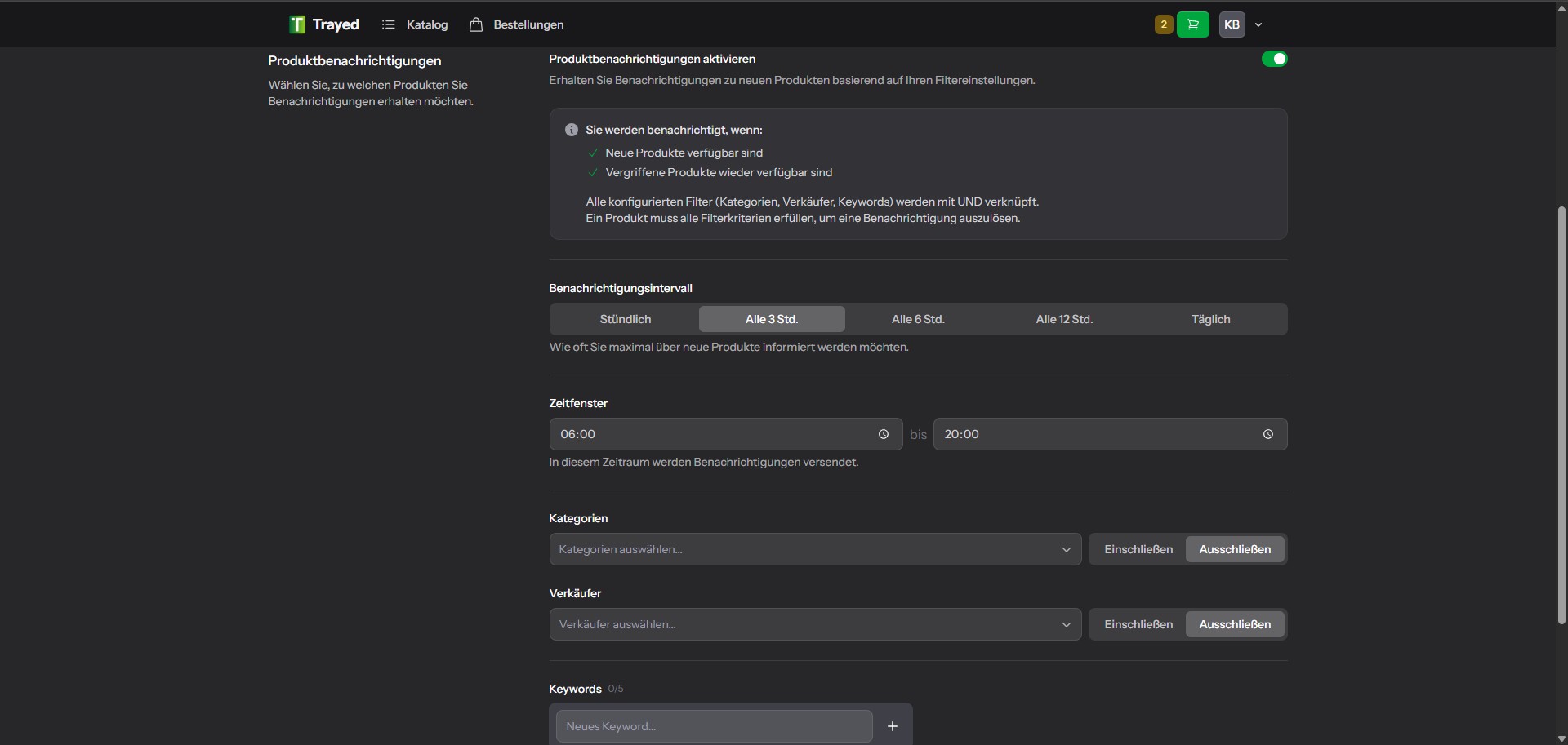 Screenshot: Benachrichtigungen