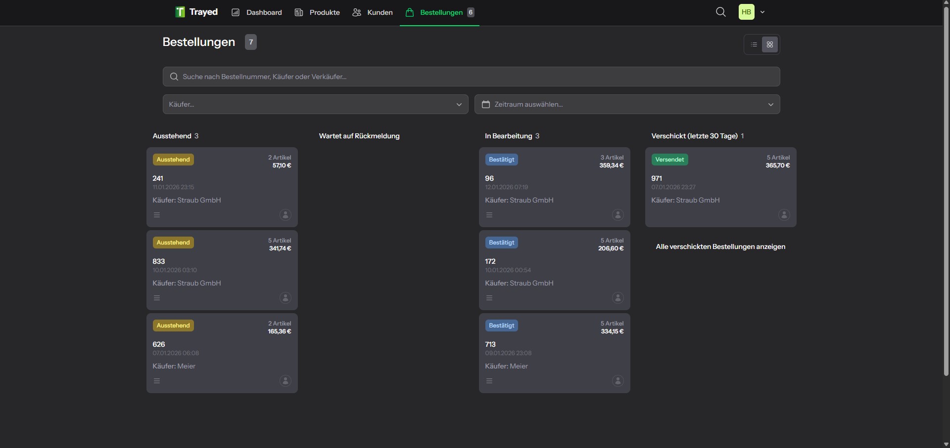 Screenshot: Bestellübersicht