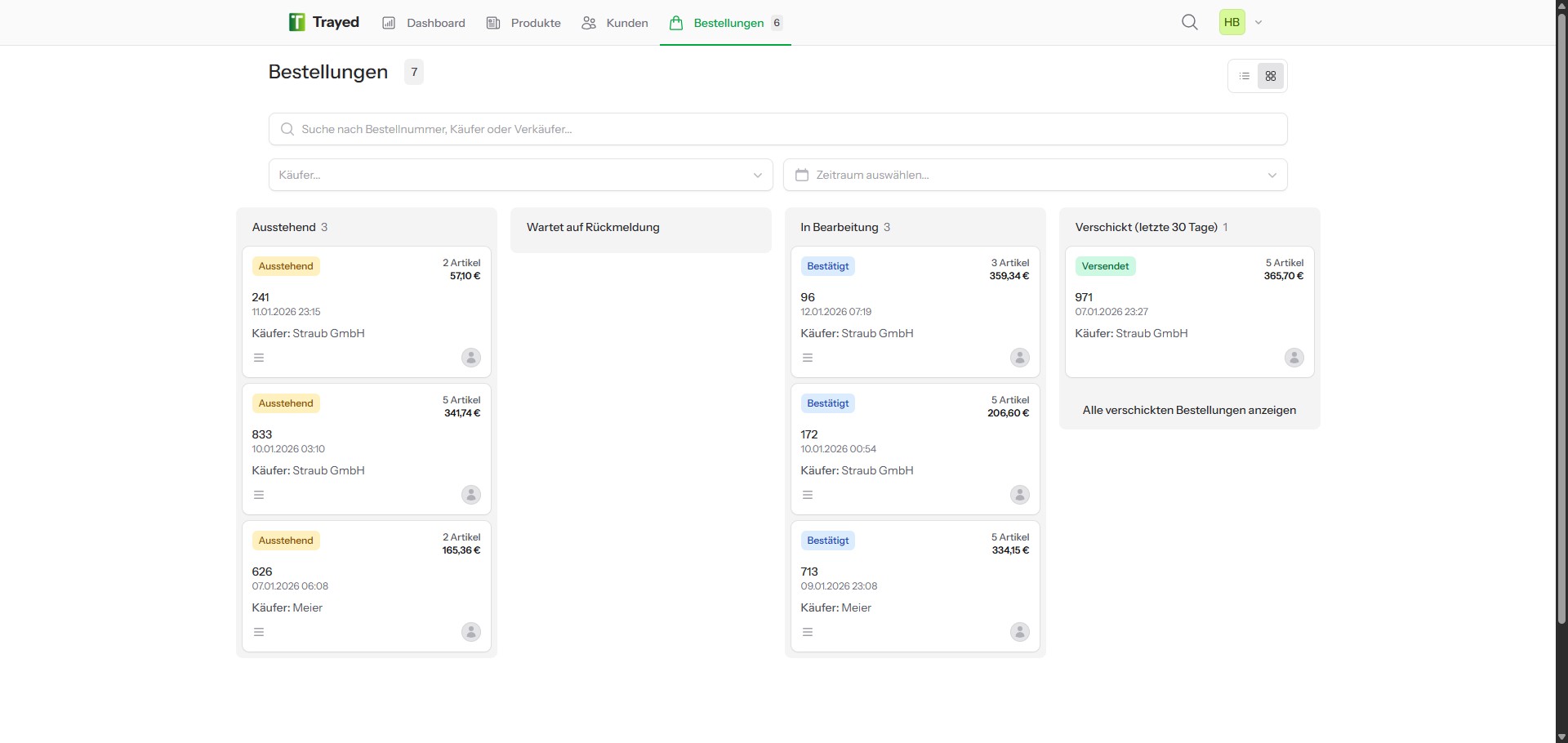 Screenshot: Bestellübersicht