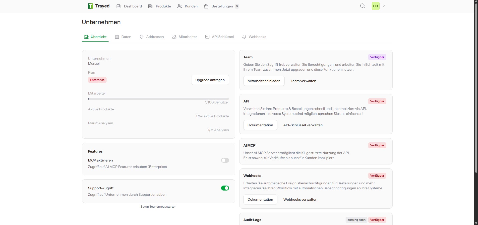 Screenshot: Abo- & Featureverwaltung