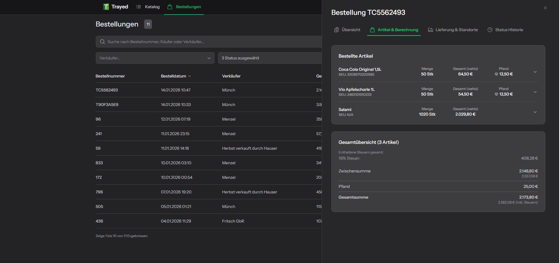 Screenshot: Meine Bestellungen