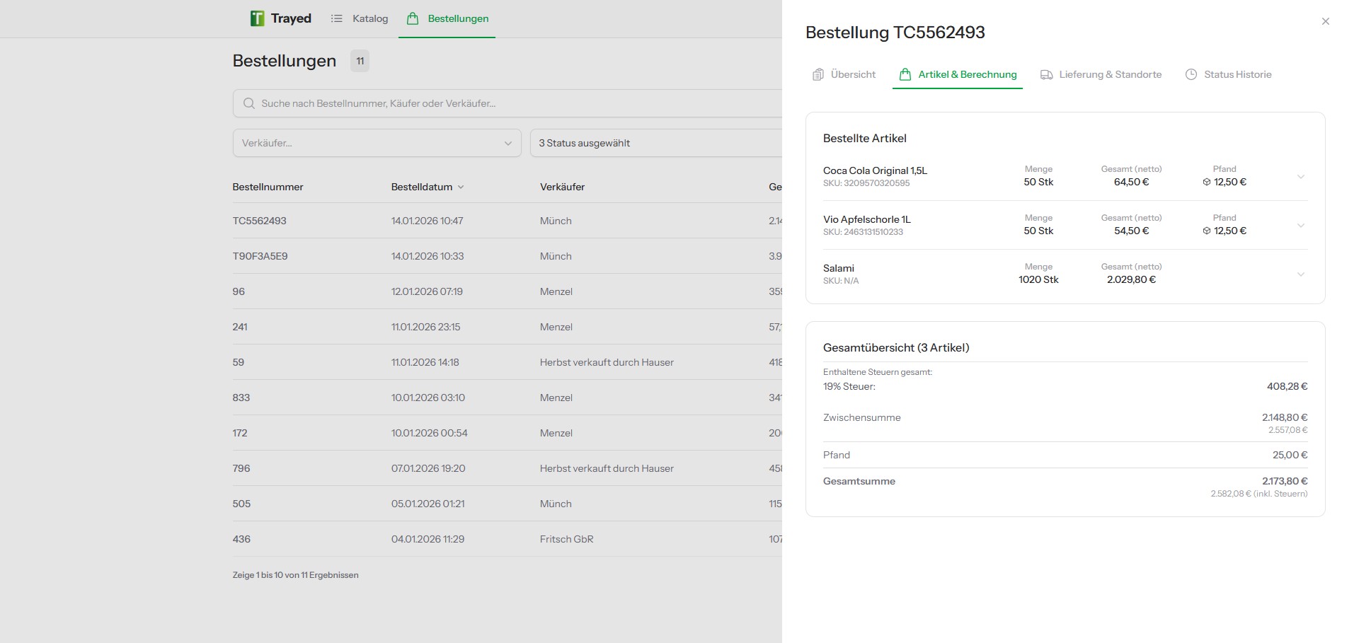 Screenshot: Meine Bestellungen
