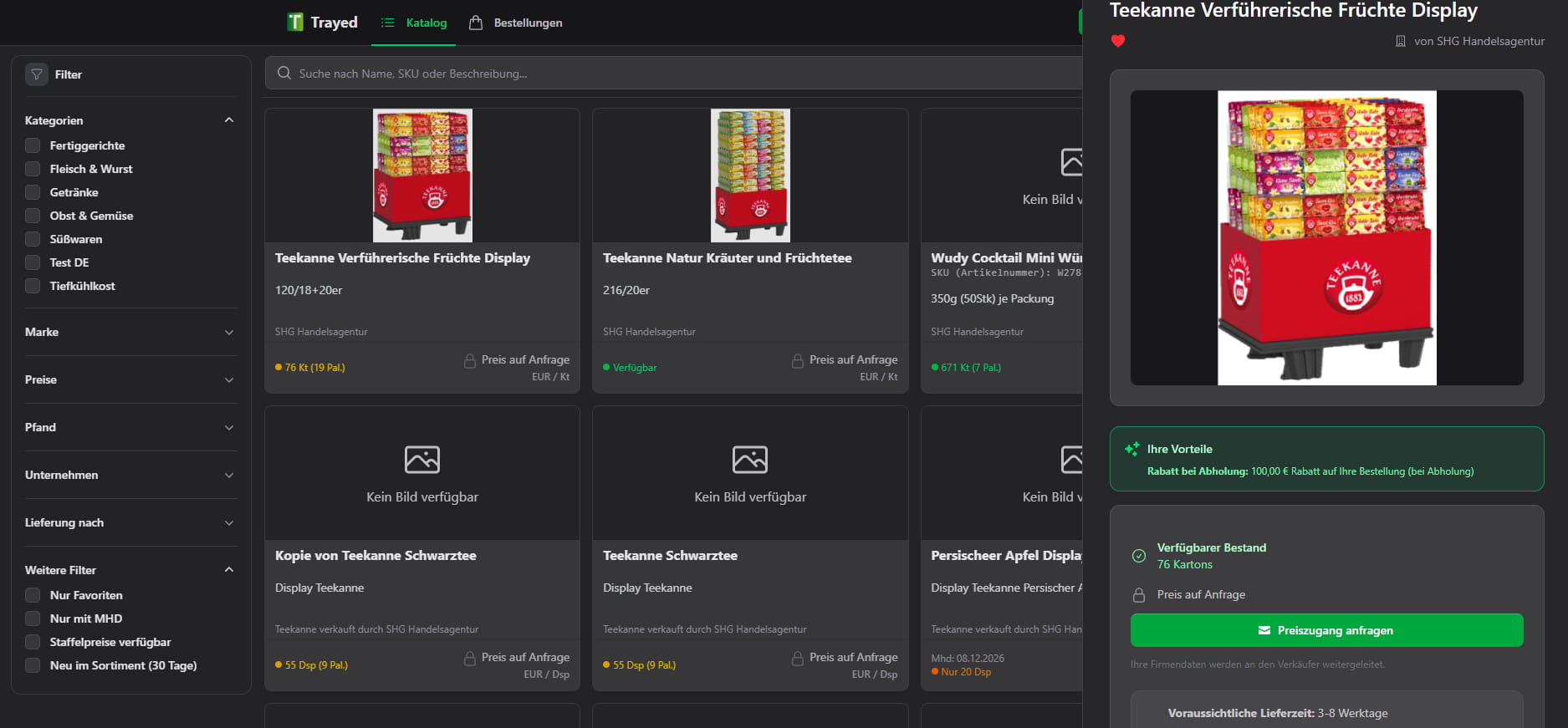 Screenshot: Prices on request