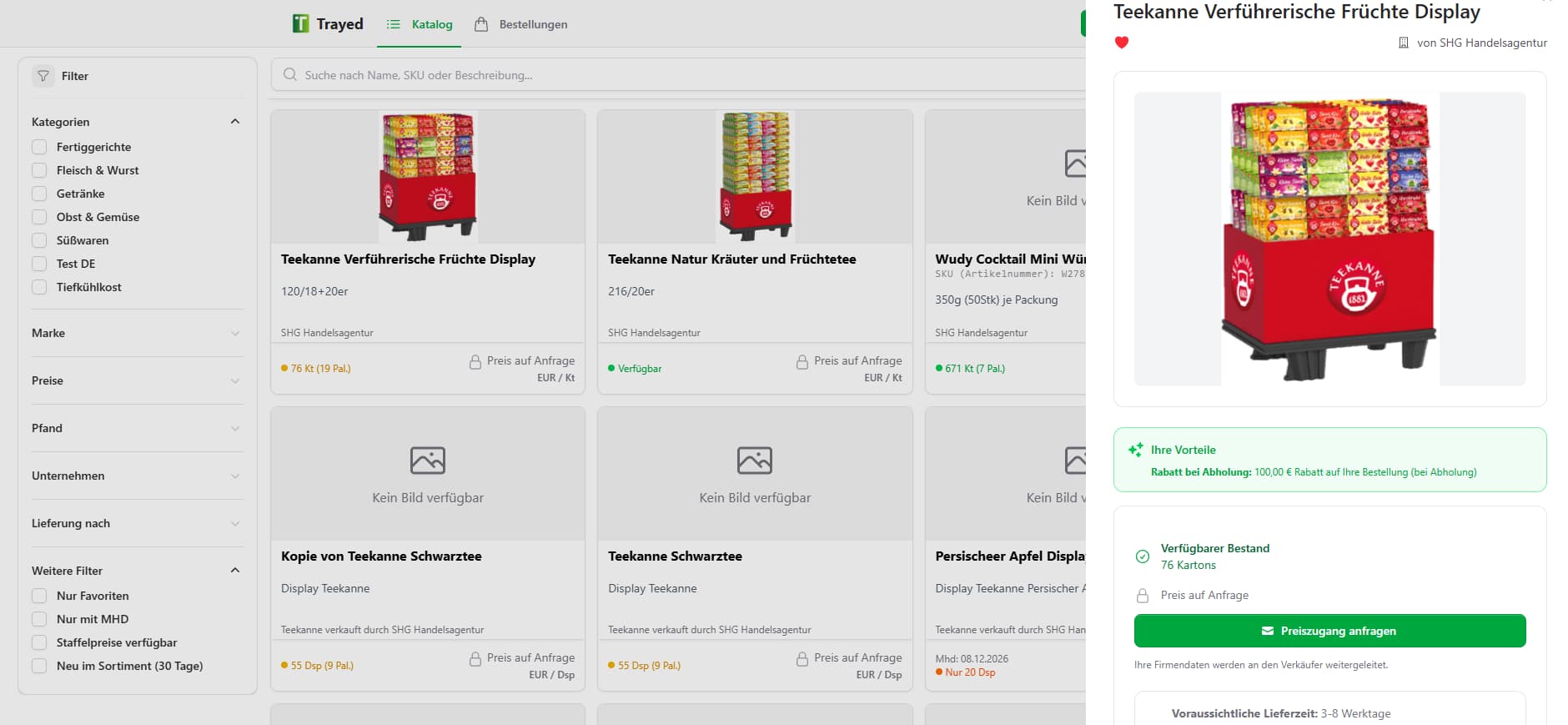 Screenshot: Prices on request