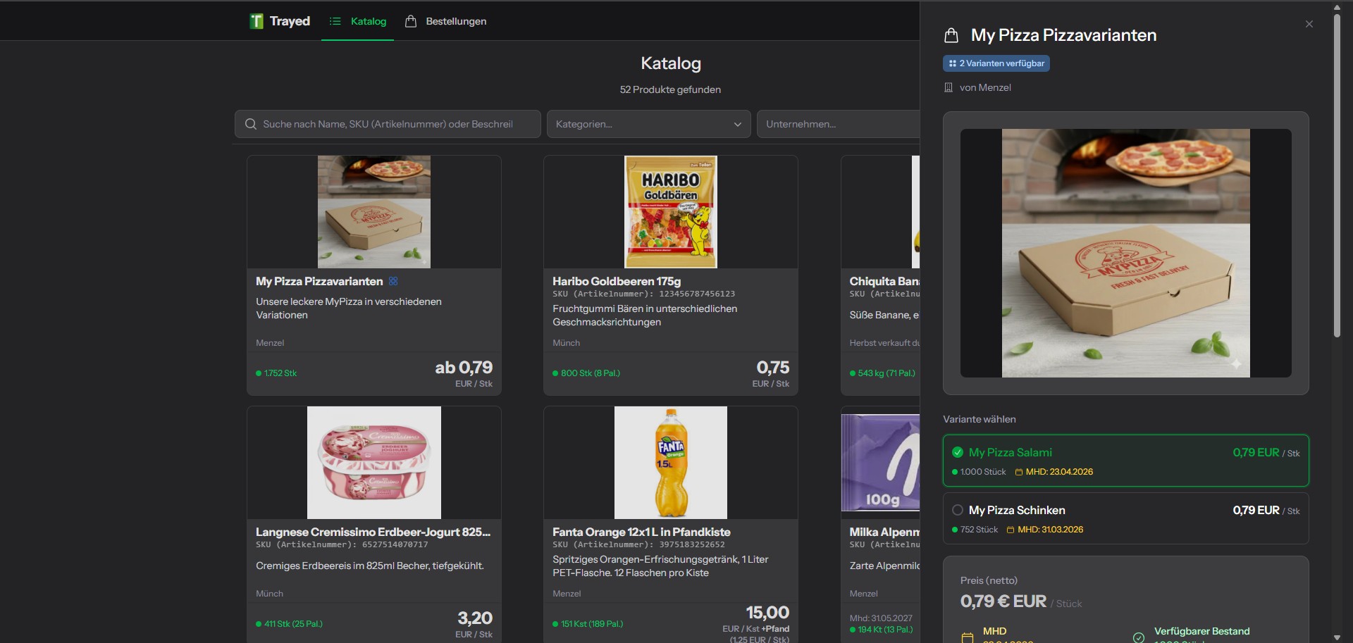 Screenshot: Produktkatalog