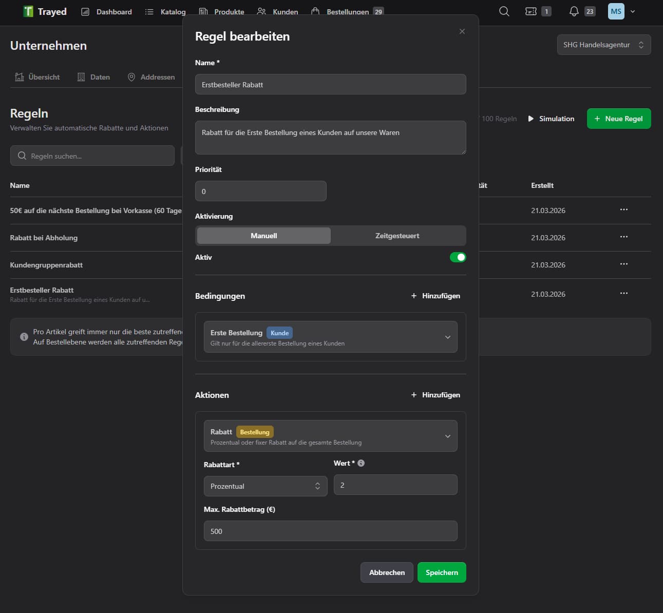 Screenshot: Discount rules