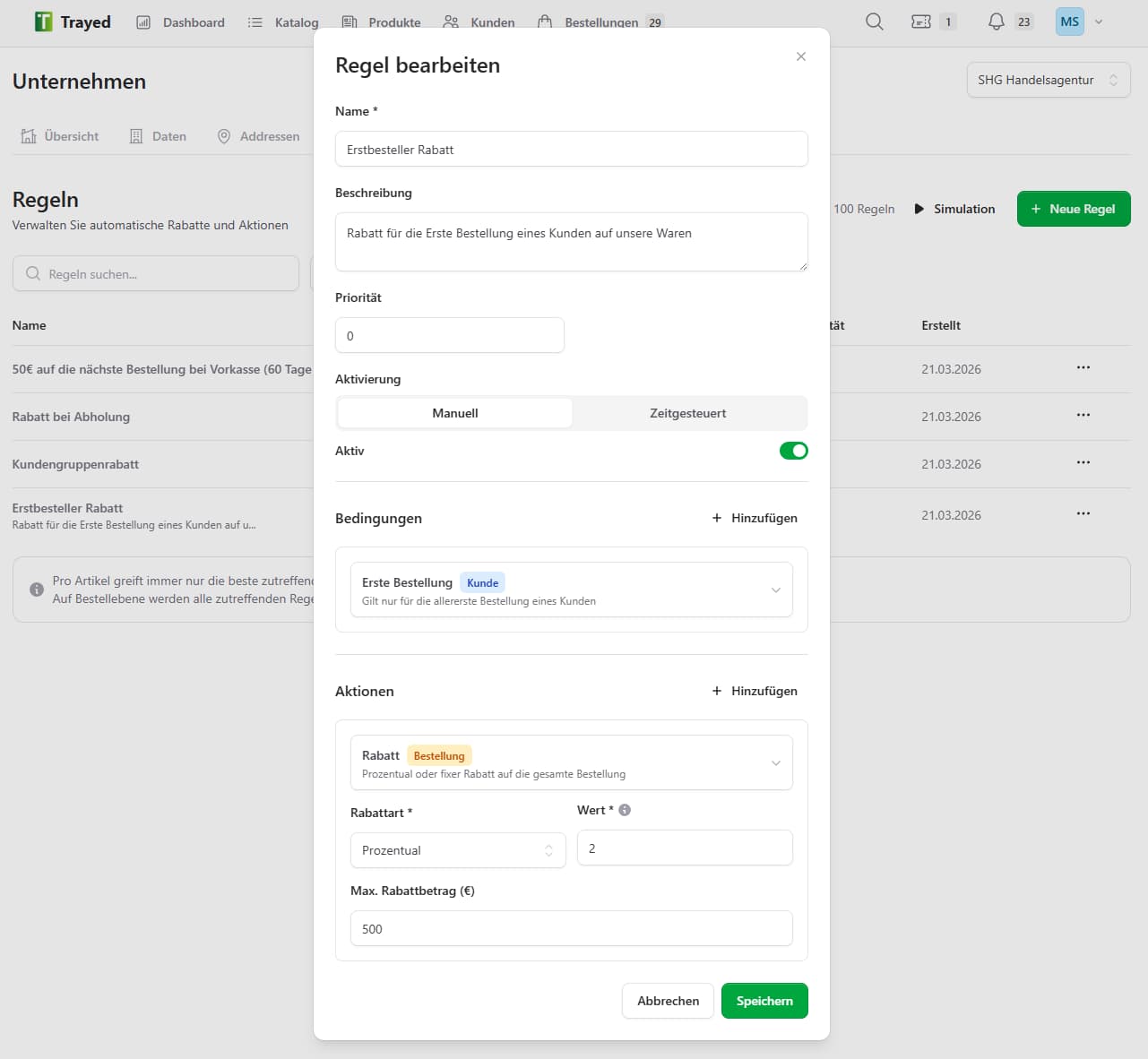 Screenshot: Discount rules
