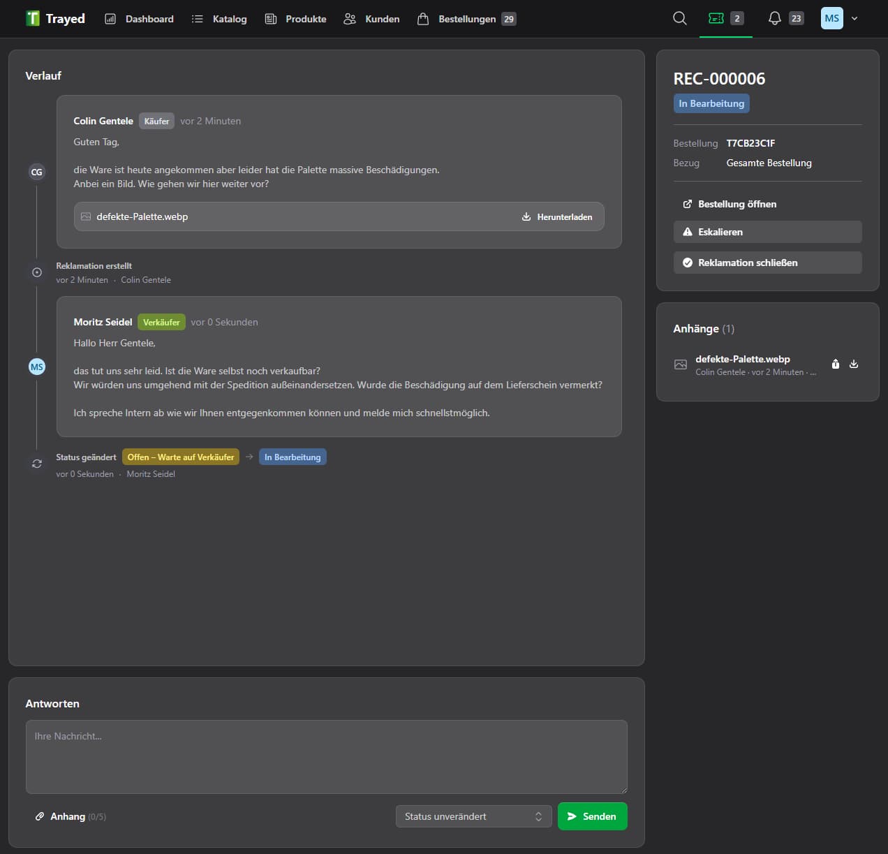 Screenshot: Complaint management