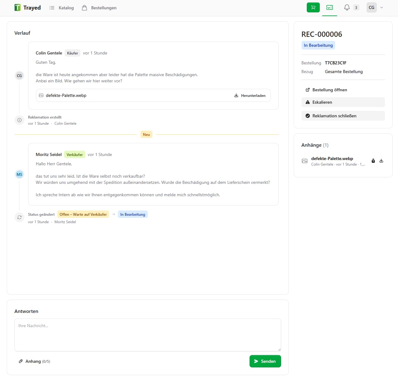 Screenshot: Complaint management