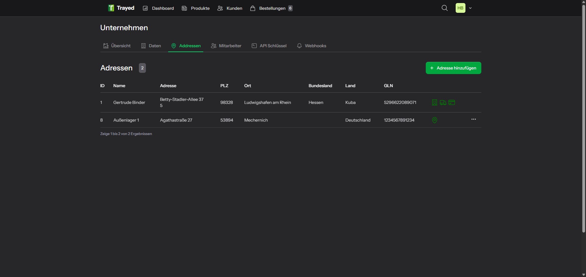 Screenshot: Standortverwaltung