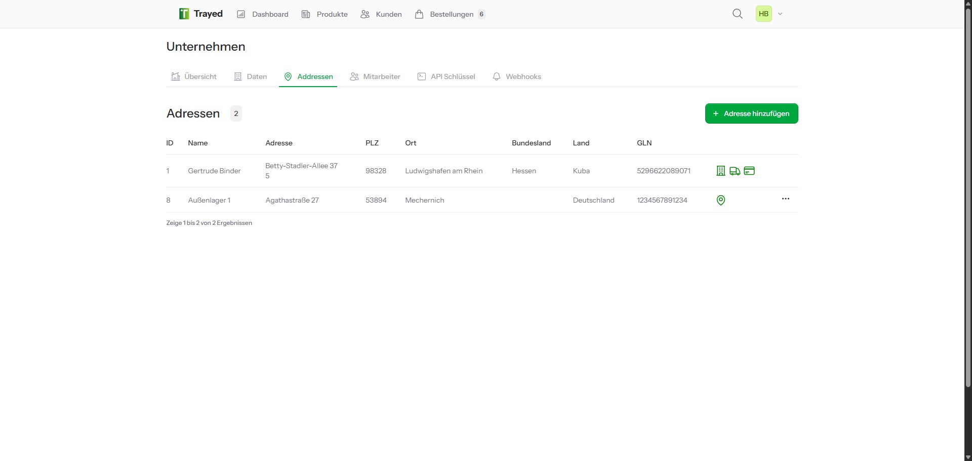 Screenshot: Standortverwaltung