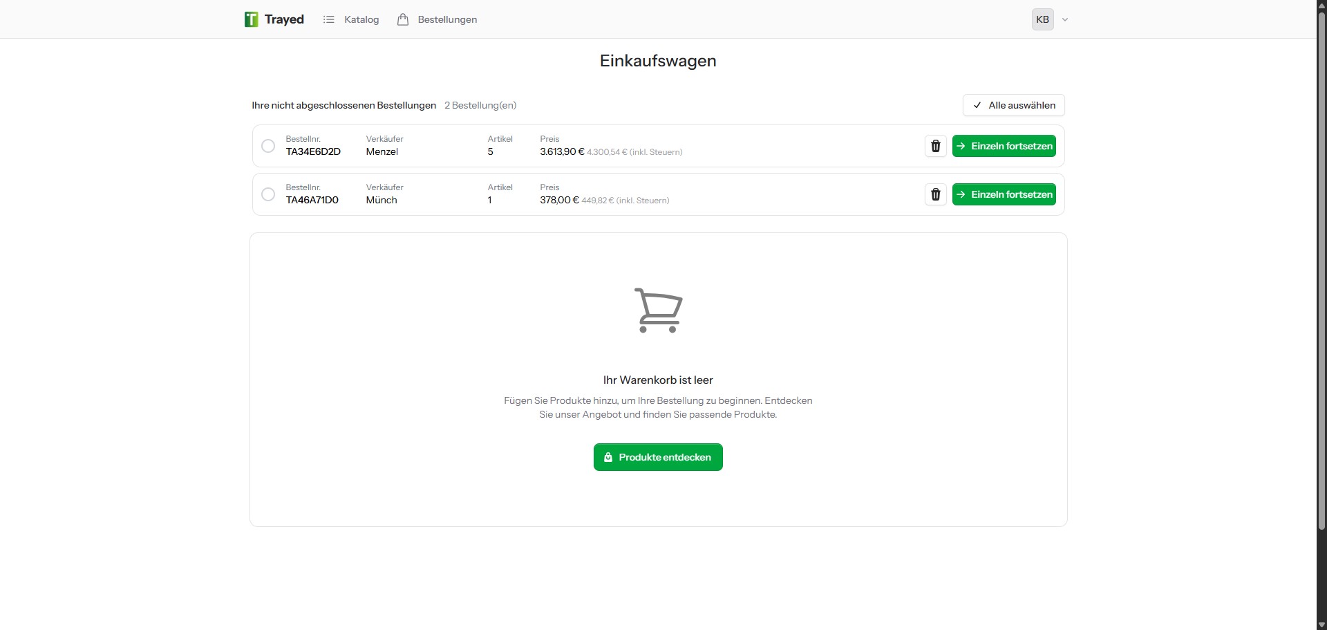 Screenshot: Team-Warenkorb