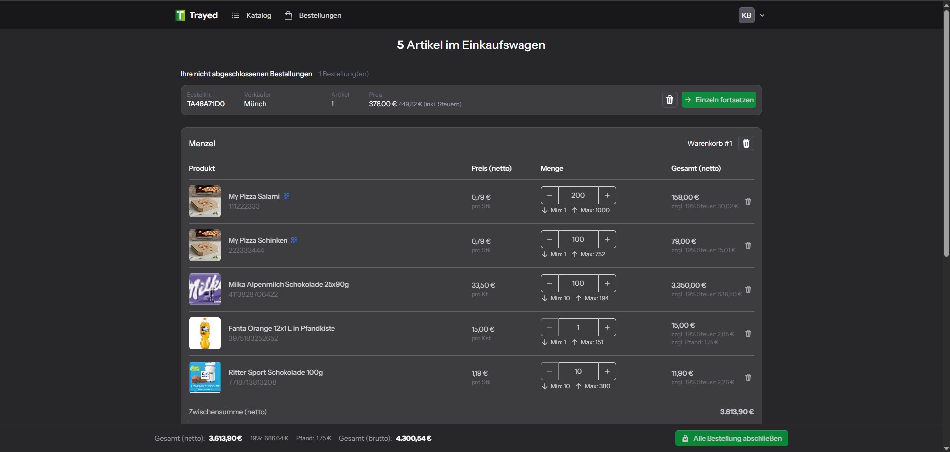 Screenshot: Warenkorb