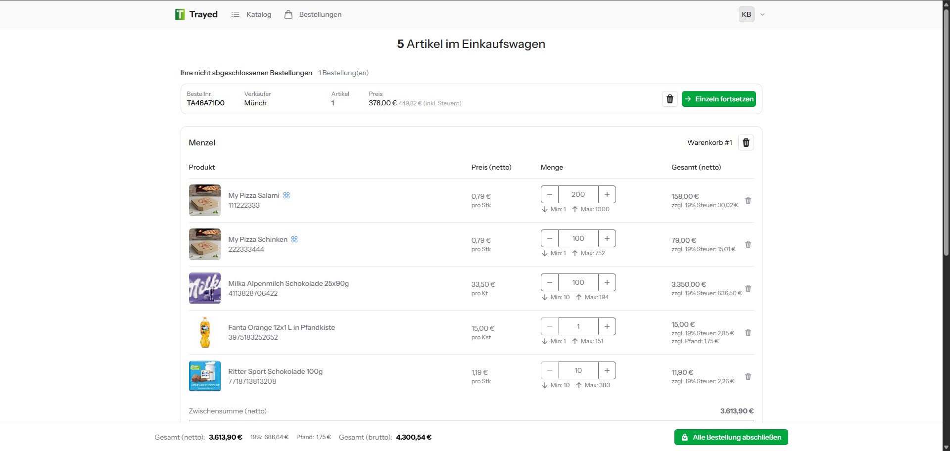 Screenshot: Warenkorb